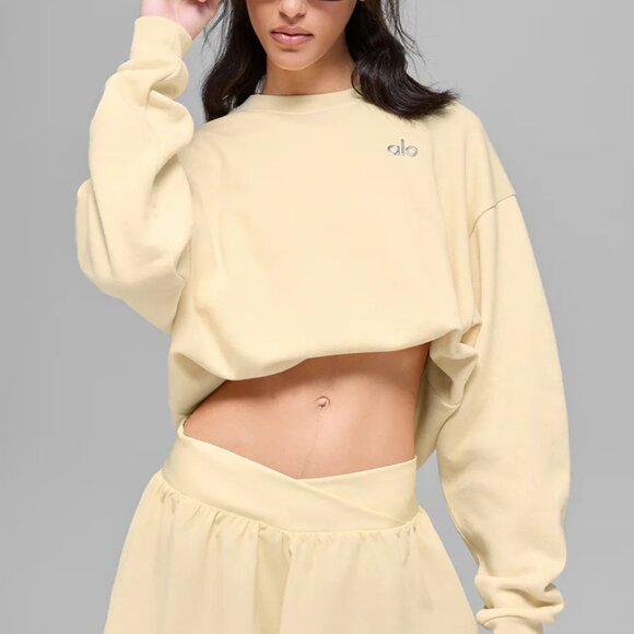 RARE Alo Accolade Crew Neck Pullover Limited: Candlelight Yellow/Butter Yellow - Picture 4 of 7